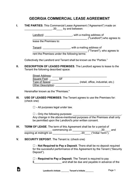 georgia commercial lease agreement template word  eforms