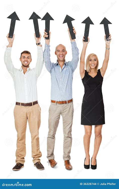 happy people showing  black arrows isolated stock photo image