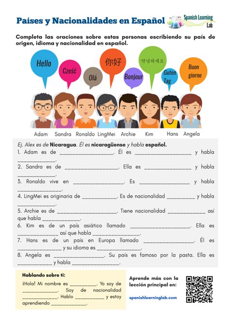countries  nationalities  spanish  worksheet spanishlearninglab