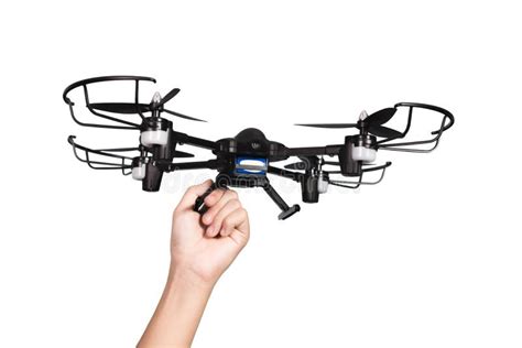 kid hand holding drone  guadcopter isolated  white background  clipping path stock