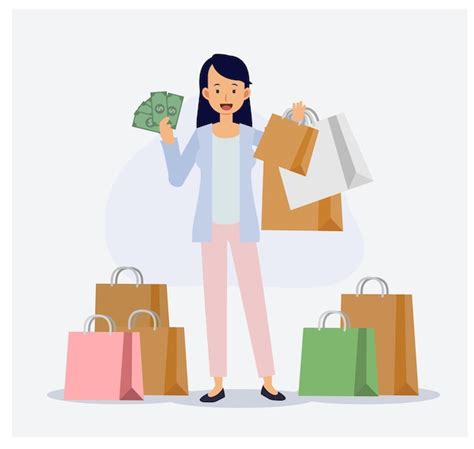 Premium Vector Woman Is Happy With Shopping She Spend A Lot Of Money