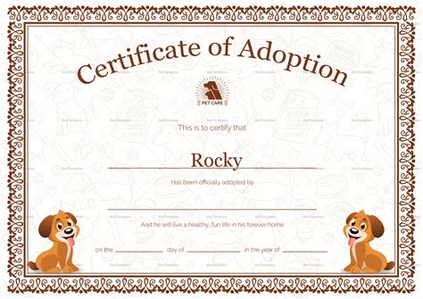 kitten adoption certificate  service dog certificate template