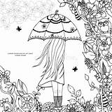 Illustration Vector Girl Umbrella Zen Tangle Park Doodle Drawing Anti Coloring Stress Stock Zentangl Dreamstime Book Hares Sleeping Pen Adult sketch template