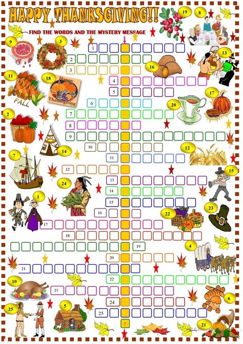 thanksgiving crossword puzzles printable   printable