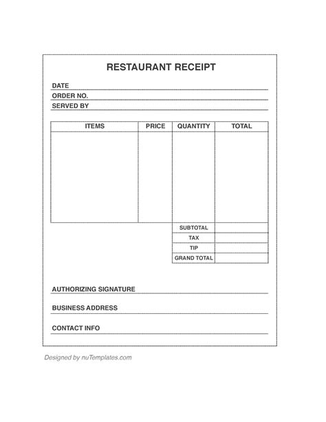 restaurant receipt template restaurant receipts nutemplates