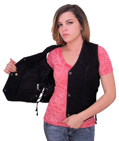 womens conceal carry black denim vest  side laces wlsdv leather supreme