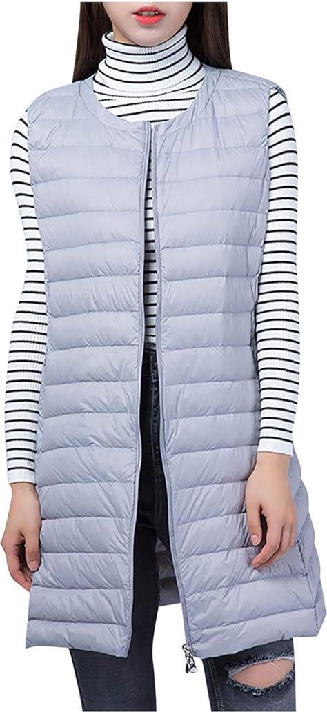 womens winter ultra light gilet waistcoat long  vest body warm zip  sleeveless