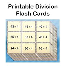 division flash cards  kids printable