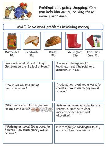 word problems involving money teaching resources