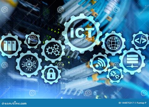 ict information  communications technology concept  server room background stock image
