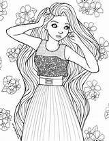 Girl Hair Coloring Pages Sheets Drawing Long Natural sketch template
