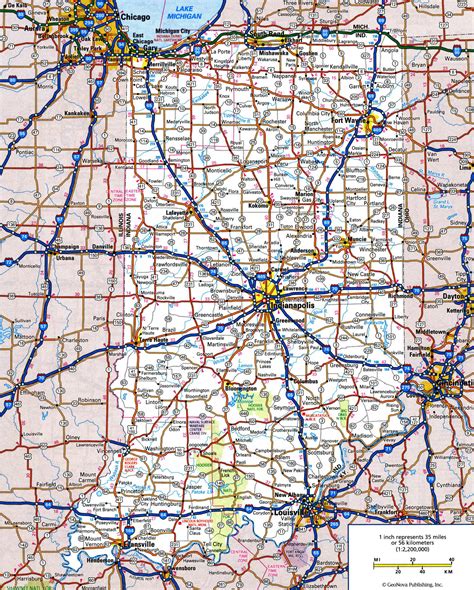 large detailed roads  highways map  indiana state   cities vidianicom maps