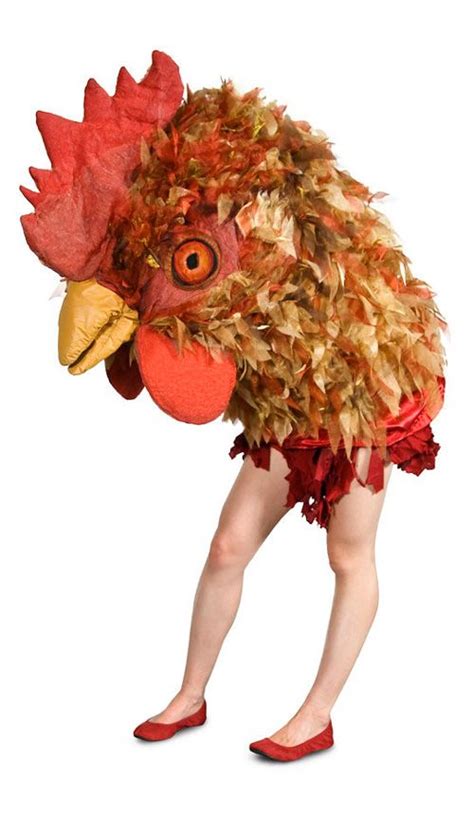 giant chicken head costume made out of fabric and foam by etsy seller potratz even has a moving