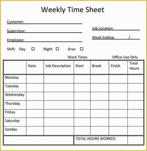 timesheet template    sample weekly timesheet templates