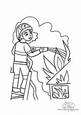 Feuerwehrfrau Drehleiter Firefighter Turntable Extinguishes Wasserschlauch Brennendes Coloringpages sketch template