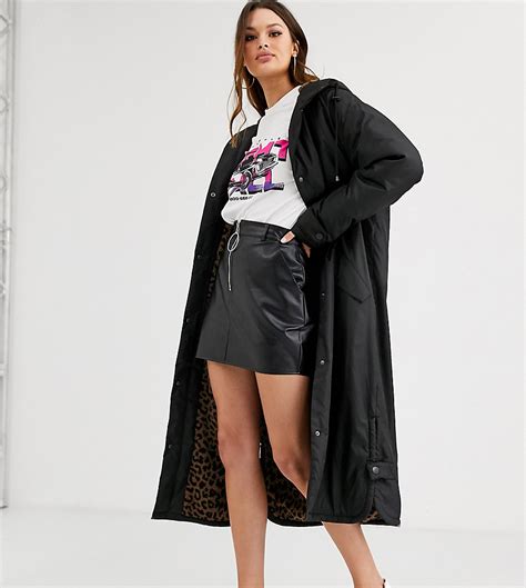 asos design tall lange regenjas met borgvoering  zwart tall fashion