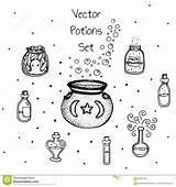 Witchy Vector Bottles Drawn Outline Hand Preview sketch template