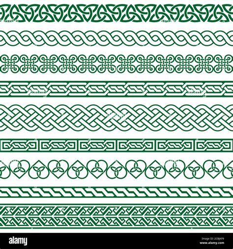 celtic vector seamless border pattern collection  green irish