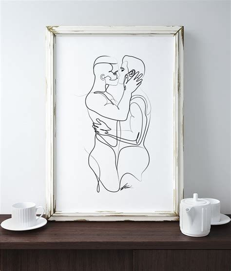 picasso inspired one line gay couple drawing same sex couple etsy