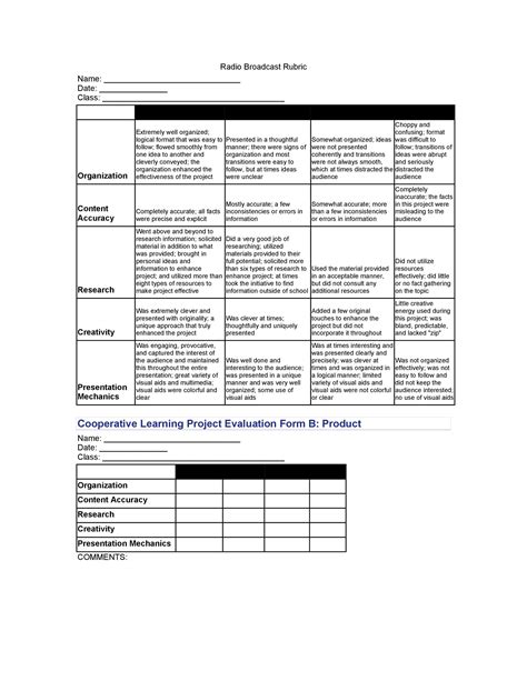 grade elementary project rubric template