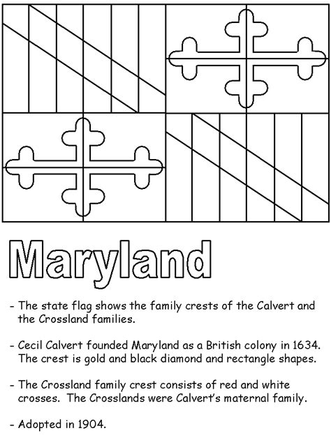 md flag coloring sheet  kindergarten united states state symbols