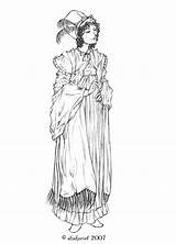 Coloring Regency Pages Shawl Line Dress Drawing Color Colorir Para sketch template