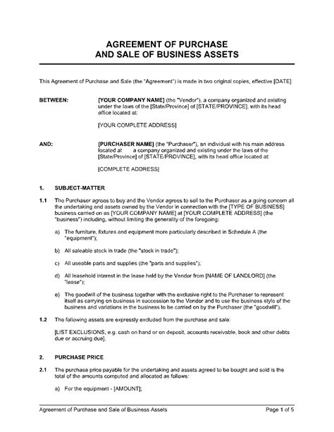 business sale agreement