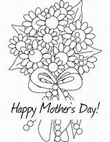 Coloring Flowers Bouquet Mother Pages Mothers Flower Colouring Simple Happy Cute Printable sketch template