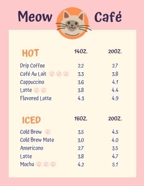 cat cafe menu template  ideas  design fotor