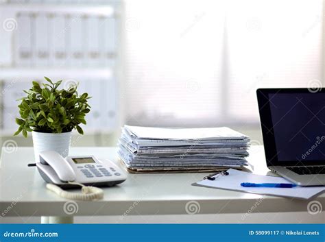 stack  papers   desk   computer stock image image