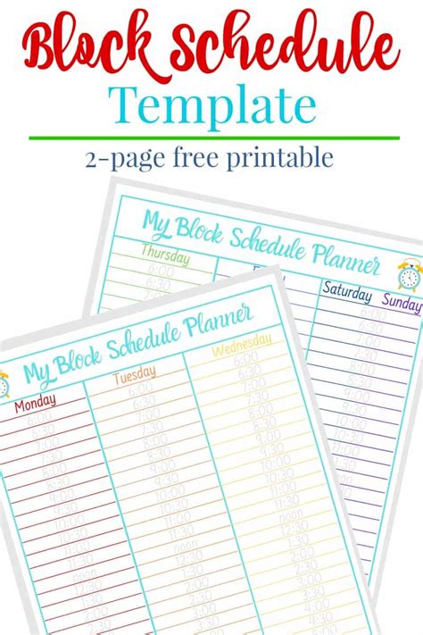 block schedule template organized