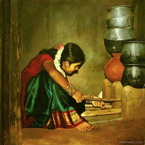 25 Beautiful Rural Indian Women Paintings By Tamilnadu Artist Ilayaraja