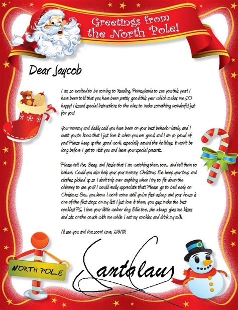 printable santa letters  north pole