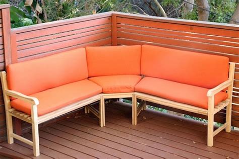 outdoor teak sectional bench  sunbrella cushions