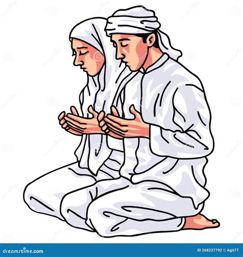 muslim moslem man pray prayer dua drawing cartoon vector