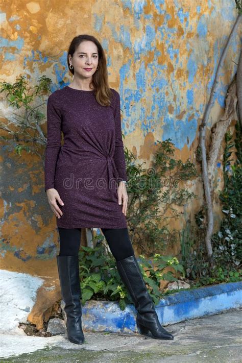 black woman dress and knee high boots stock image image