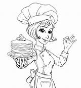 Chef Coloring Pages Cooking Girl Cartoon Pancakes Printable Cute Kids sketch template