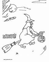 Witch Coloring Pages Halloween Flying Drawing Broom Scarlet Broomstick Color Getcolorings Print sketch template