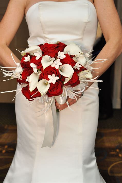 white calla lily  red rose bridal bouquet