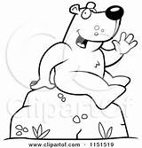 Bear Waving Boulder Sitting Friendly Coloring Clipart Cartoon Cory Thoman Outlined Vector 2021 sketch template