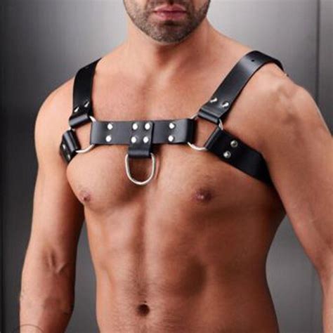Black Mens Leather Chest Body Harness Gay Interest Buckles Clubwear