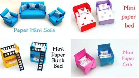 diy mini paper furniture paper sofa  bed paper craft easy kids