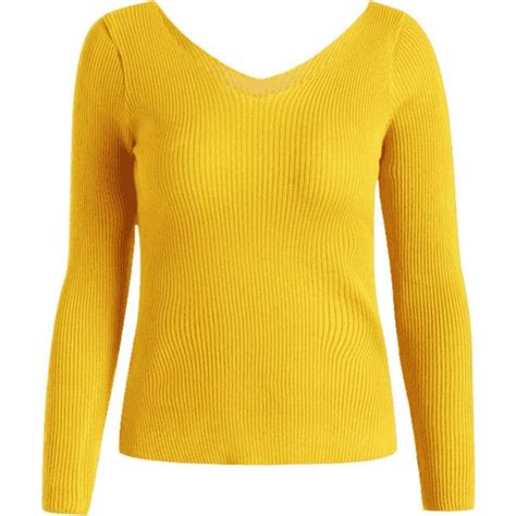 neck long sleeve knitted top yellow  brl   polyvore featuring tops swea yellow