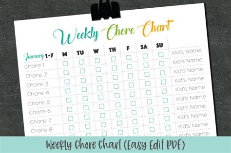 weekly chore chart editable  kids chore chart