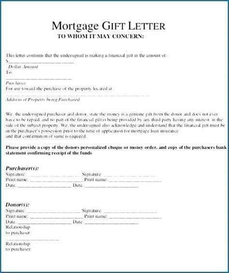 gift letter mortgage template awesome    letter  mortgage sample