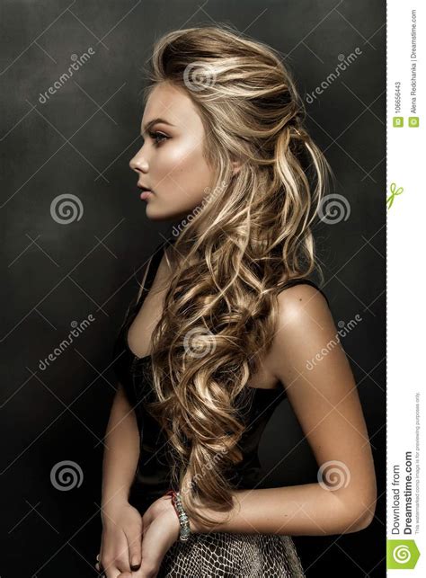 Beautiful Girl With Long Wavy Hair Fair Haired Model With Curly