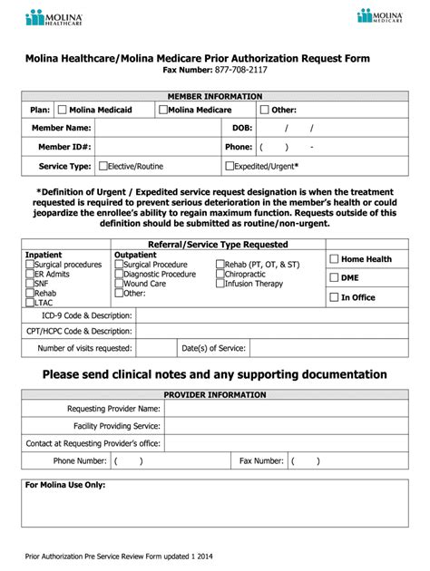 Molina Healthcare Prior Authorization Service Request Form