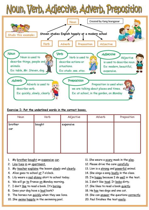 nouns verbs adjectives nouns verbs adjectives adverbs adjective worksheet