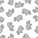 Zen Hippo Doodle Tangle Animal Zentangle Vector Hippopotamus Coloring Book Seamless Pattern Background Textile sketch template
