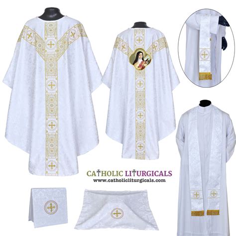 st theresa white gothic vestment mass set white  mass set gothic chasuble stole
